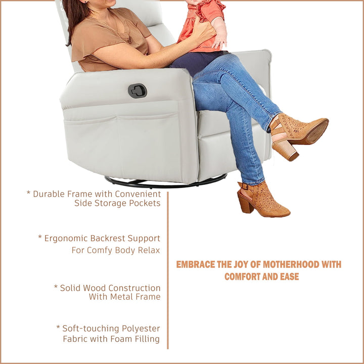 Hommoo Rocking Recliner Chair, 360 Degree Swivel Nursery Rocking Chair, Home Theater Seating with USB Charging Ports, Image 3