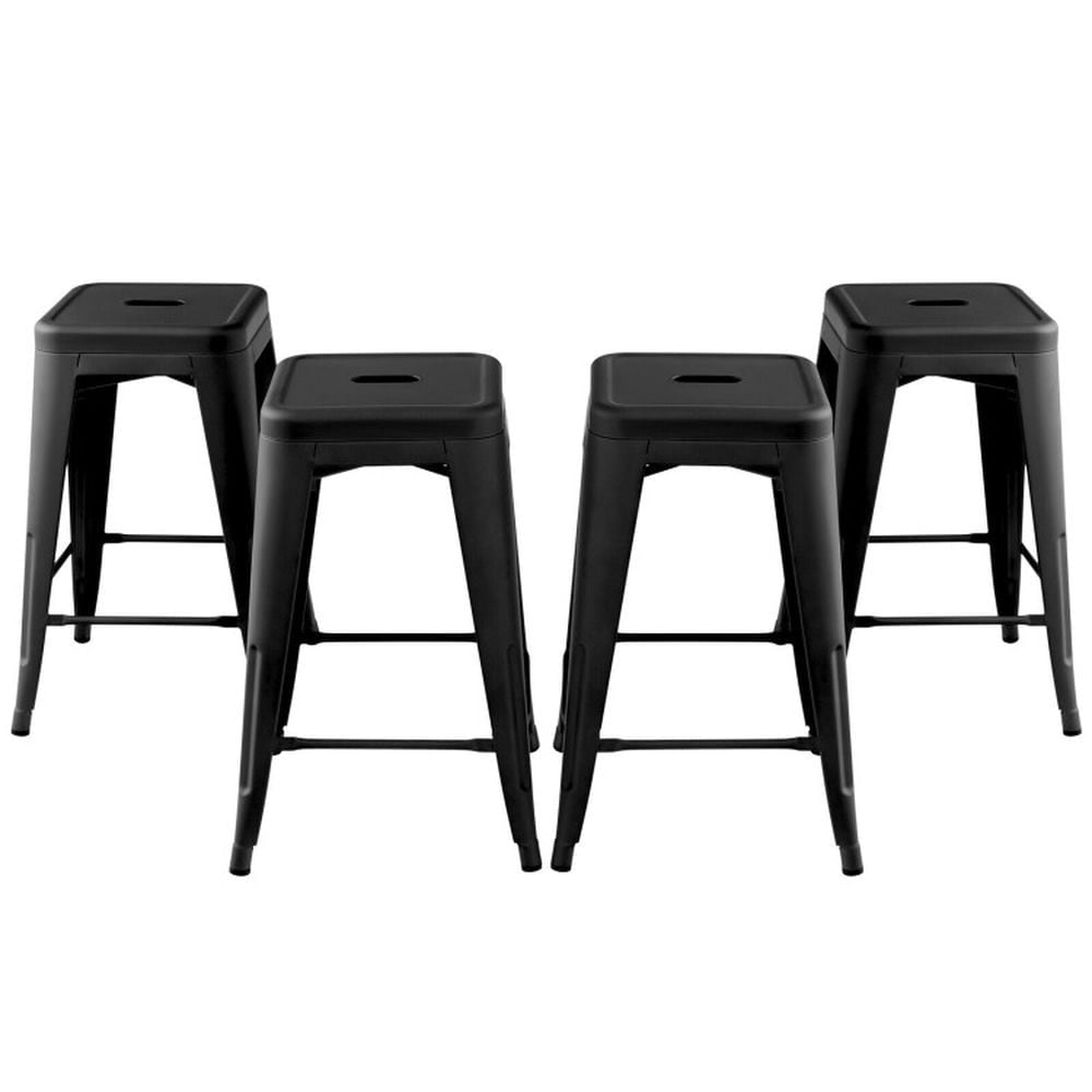 Hommoo 24 Inch Set of 4 Tolix Style Counter Height Barstool Stackable Chair-Black, Bar Height Stools, Bar Stools for Image 4