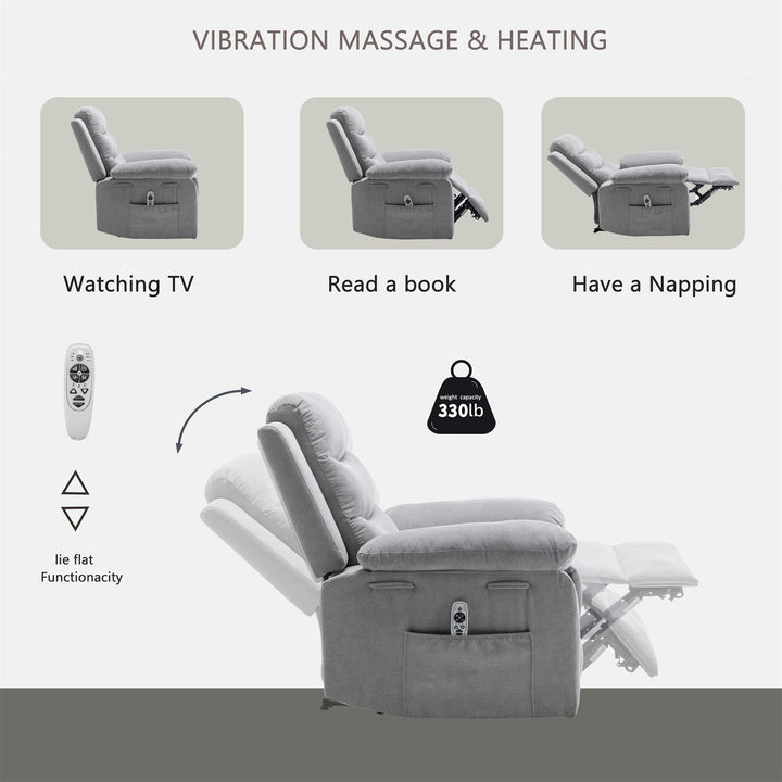 Hommoo Power Recliner Chair with Adjustable Massage Function, Recliner Chair with Heating System for Living Room, Light Image 6