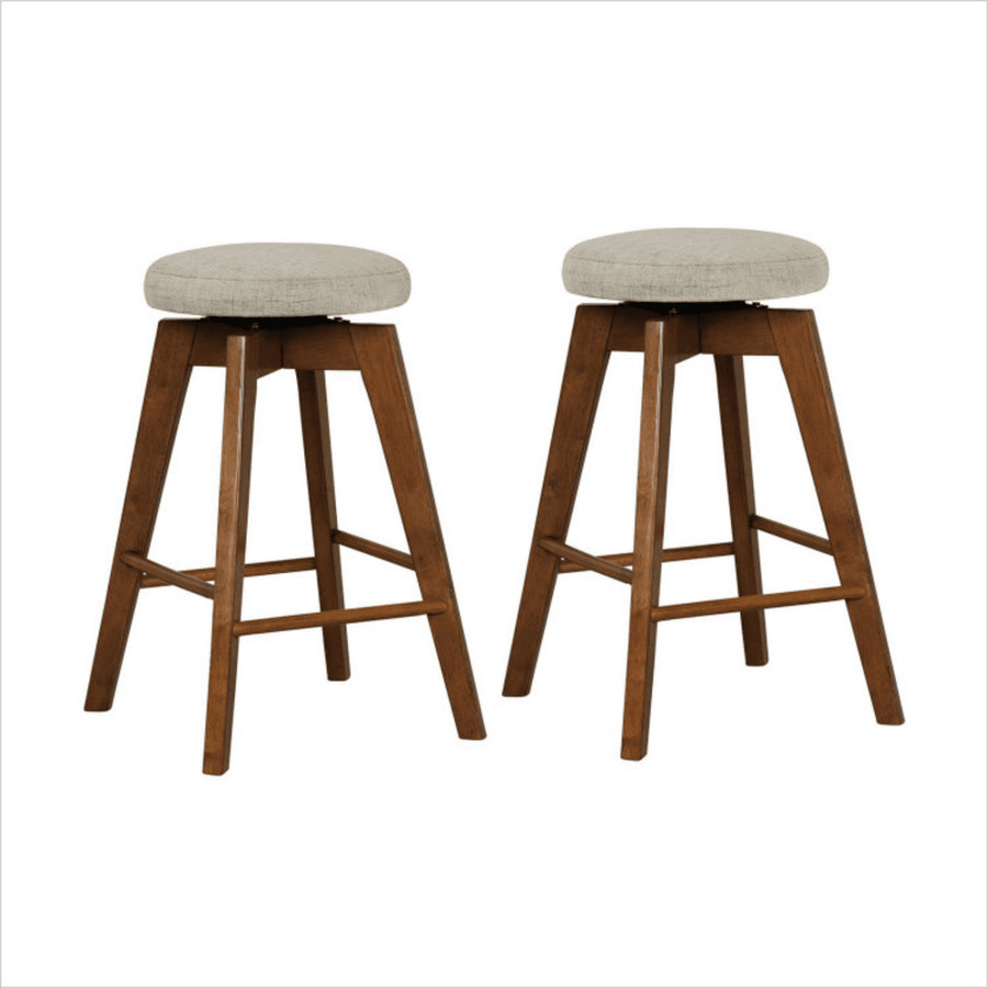 Hommoo Vintage Backless Bar Stools set of 2 Dining Chairs Footrest, Counter Height Barstools for Kitchen, BeigeandBrown Image 1