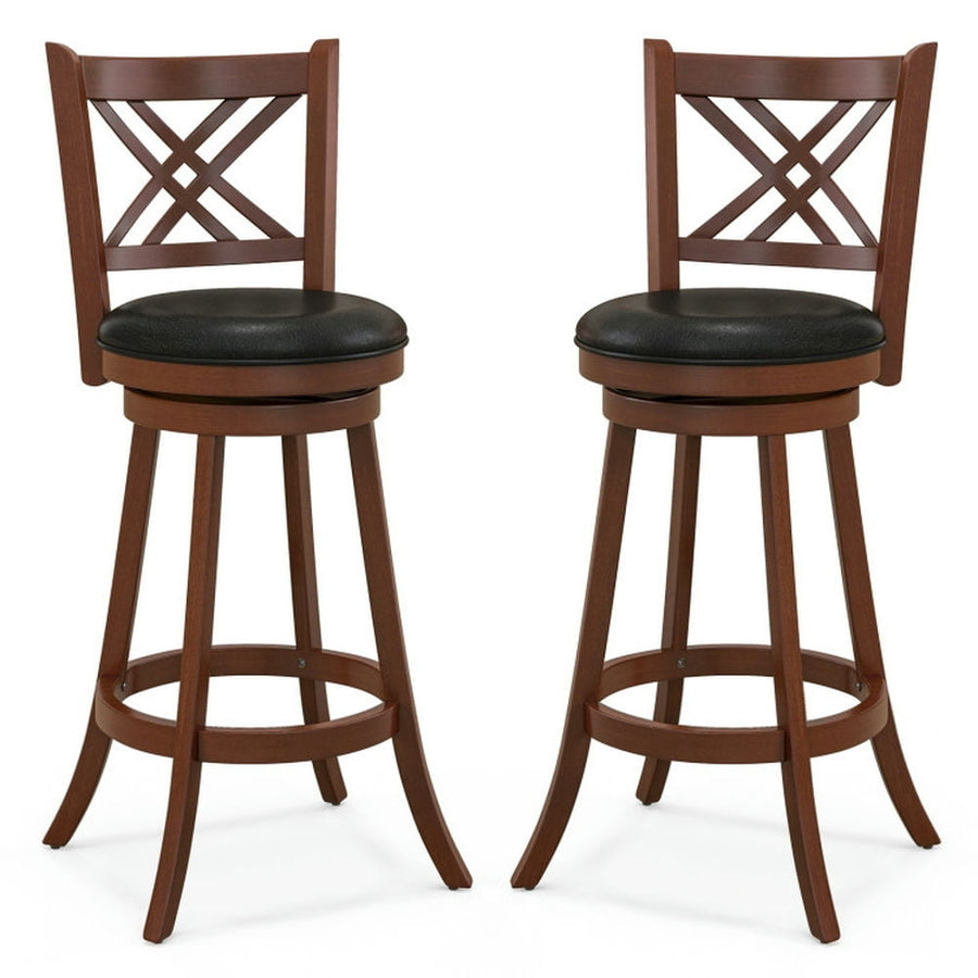 Hommoo 360 Swivel Upholstered Barstools Set of 2 with Back and Footrest-29 inches, Bar Height Stools, Bar Stools for Image 1