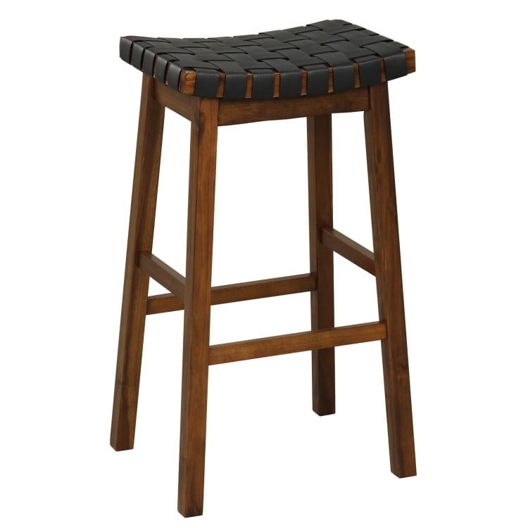 Hommoo Faux PU Leather Bar Height Stools Set of 2 with Woven Curved Seat-29 Inches, Bar Height Stools, Bar Stools for Image 4