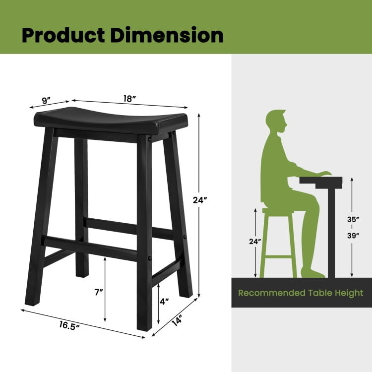 Hommoo Set of 2 24 Inch Counter Height Stools with Solid Wood Legs-Black, Bar Height Stools, Bar Stools for Kitchen Image 2