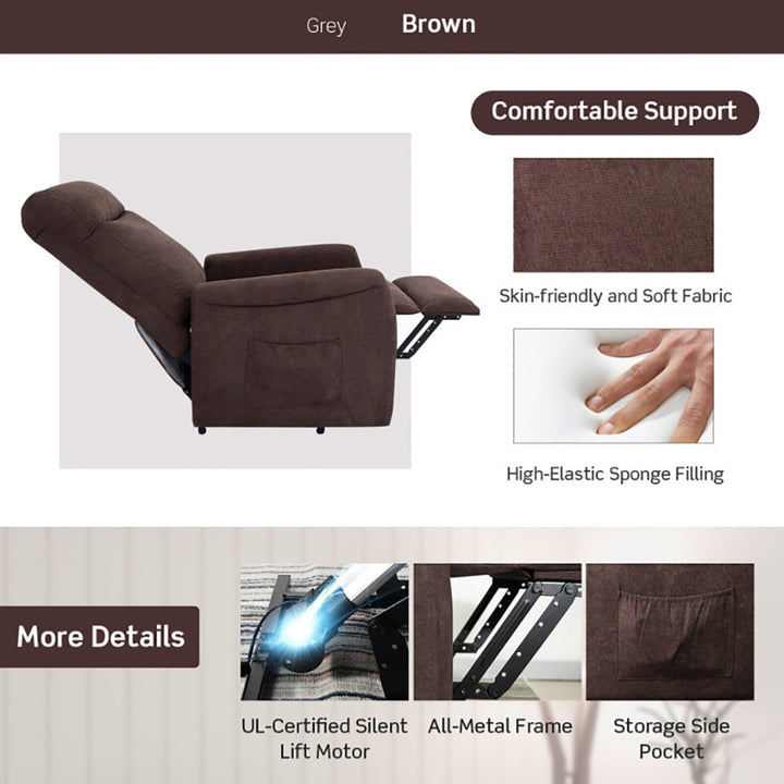 Hommoo Recliner Chair, Reclining Chair,Lounge Chair,Power Lift Recliner Chair with Remote Control for Elderly-Brown Image 2