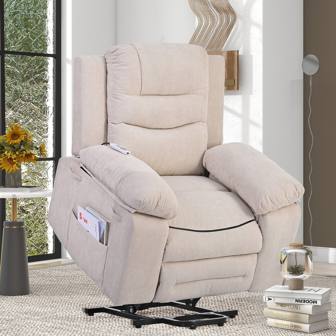 Hommoo Massage Recliner, Power Lift Chair for Elderly with Adjustable Massage and Heating Function, Beige Image 1