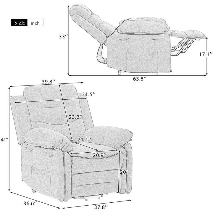 Hommoo Massage Recliner, Power Lift Chair for Elderly with Adjustable Massage and Heating Function, Beige Image 5