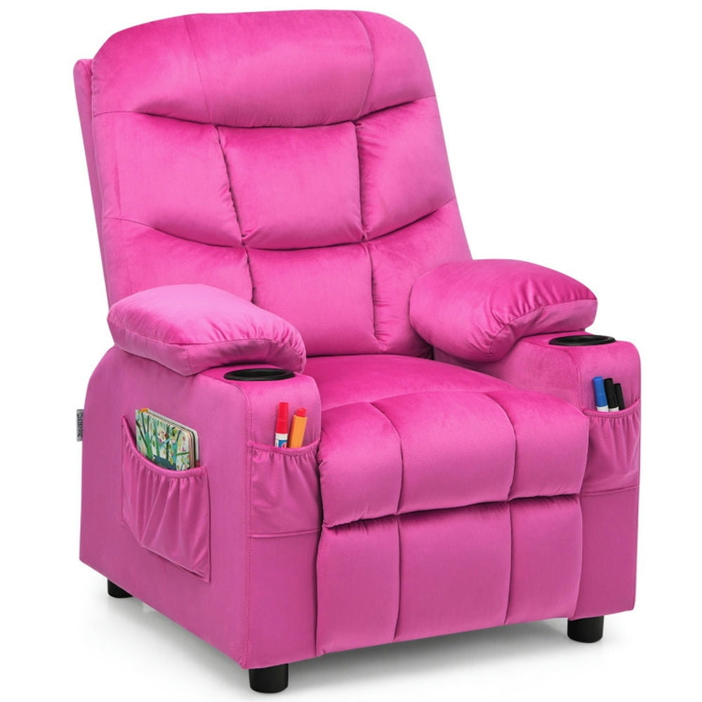 Hommoo Kids Recliner Chair with Cup Holder and Footrest for Children-Pink, Kids Chairs for Kids Image 2