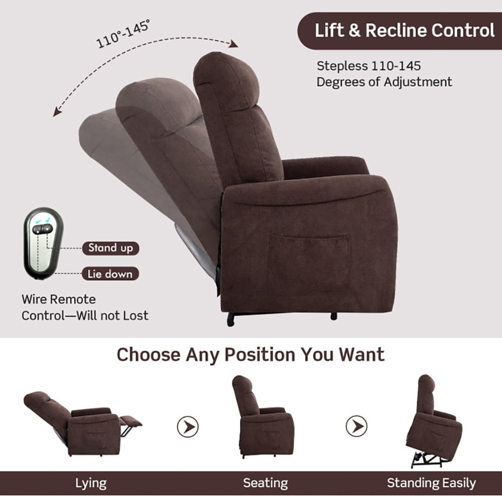 Hommoo Recliner Chair, Reclining Chair,Lounge Chair,Power Lift Recliner Chair with Remote Control for Elderly-Brown Image 3