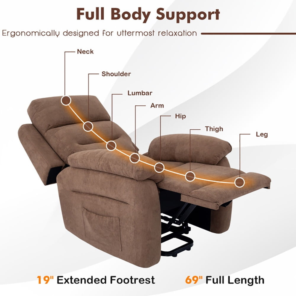 Hommoo Recliner Chair, Reclining Chair,Lounge Chair,Power Lift Recliner Sofa with Side Pocket and Remote Control-Brown Image 2