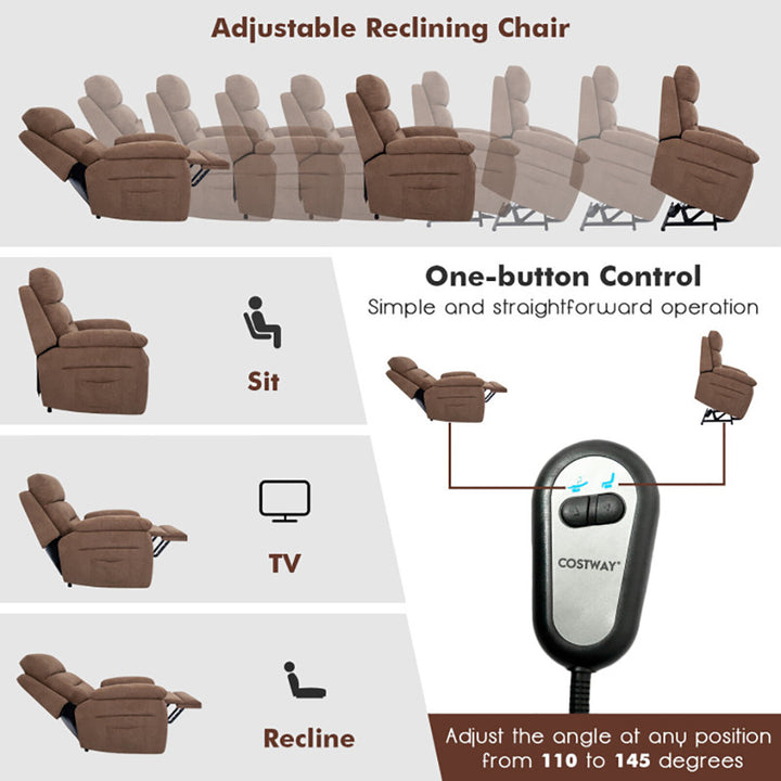 Hommoo Recliner Chair, Reclining Chair,Lounge Chair,Power Lift Recliner Sofa with Side Pocket and Remote Control-Brown Image 3