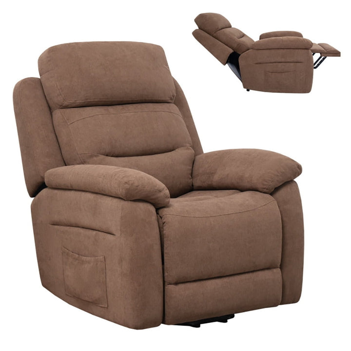 Hommoo Recliner Chair, Reclining Chair,Lounge Chair,Power Lift Recliner Sofa with Side Pocket and Remote Control-Brown Image 4