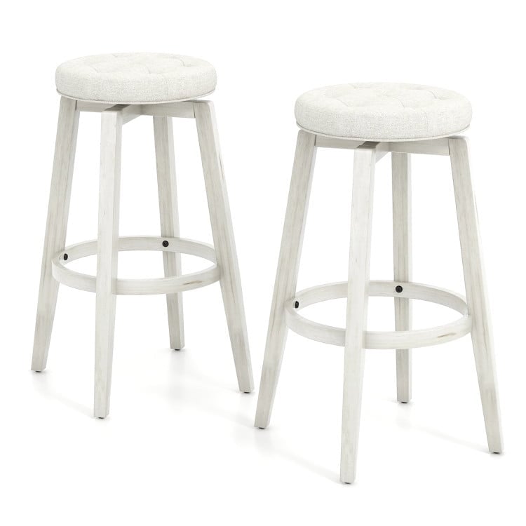 Hommoo 360 Swivel Upholstered Rubberwood Frame Bar Stool Set of 2 with Footrest-29 inches, Bar Height Stools, Bar Image 1