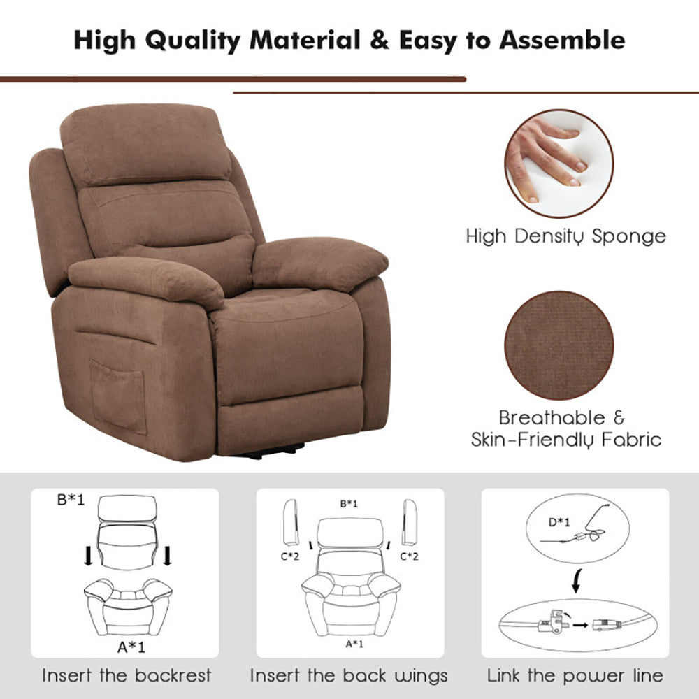 Hommoo Recliner Chair, Reclining Chair,Lounge Chair,Power Lift Recliner Sofa with Side Pocket and Remote Control-Brown Image 6