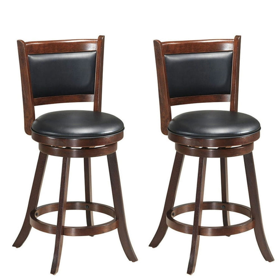 Hommoo 2 Pieces 24 Inch Swivel Counter Stool Dining Chair Upholstered Seat-Brown, Bar Height Stools, Bar Stools for Image 1