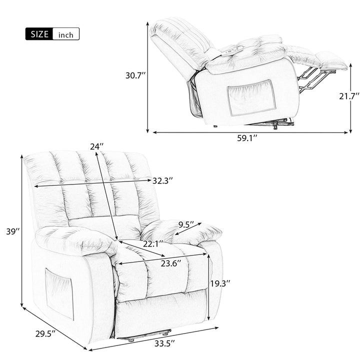 Hommoo Massage Recliner Chair, Electric Power Lift Recliner Chairs with Heat, Vibration, Side Pocket for Living Room, Image 6