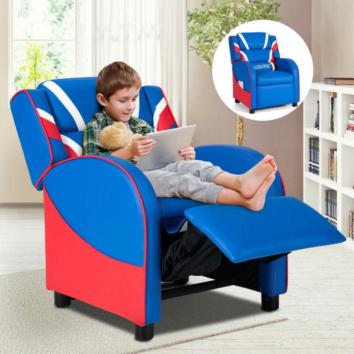 Hommoo Kids Leather Recliner Chair with Side Pockets-Blue, Kids Chairs for Kids Image 3