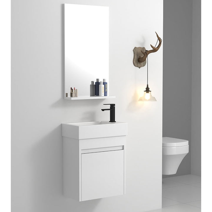 Hommoo Bathroom Vanity Set, Wall Mounted Cabinet with Top for Bathroom, 18x10 in, White Straight Grain Image 4