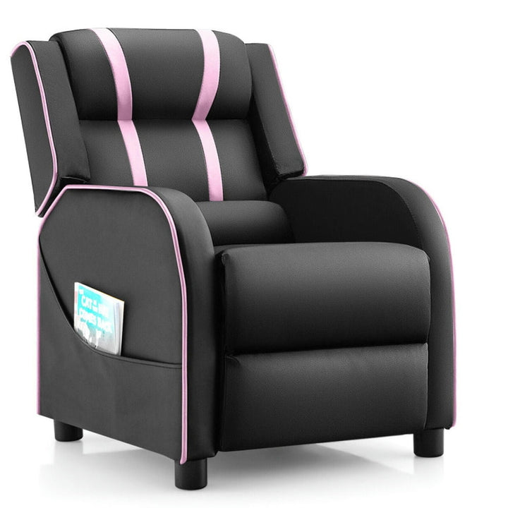 Hommoo Kids Recliner Chair with Side Pockets and Footrest-Pink, Kids Chairs for Kids Image 1