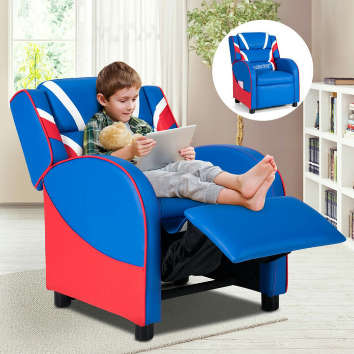 Hommoo Kids Leather Recliner Chair with Side Pockets-Blue, Kids Chairs for Kids Image 5