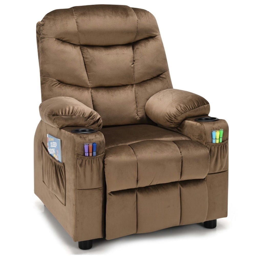 Hommoo Kids Recliner Chair with Cup Holder and Footrest for Children-Light Brown, Kids Chairs for Kids Image 4