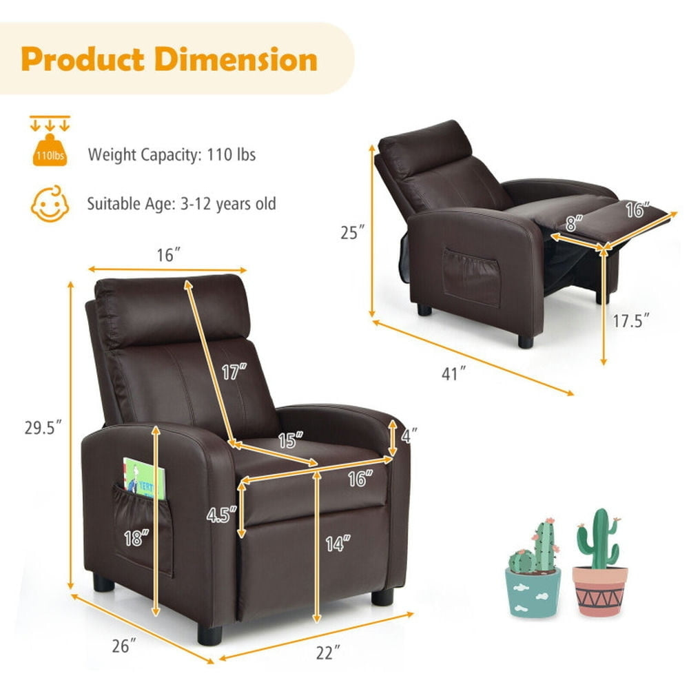 Hommoo Ergonomic PU Leather Kids Recliner Lounge Sofa for 3-12 Age Group-Brown, Kids Chairs for Kids Image 2