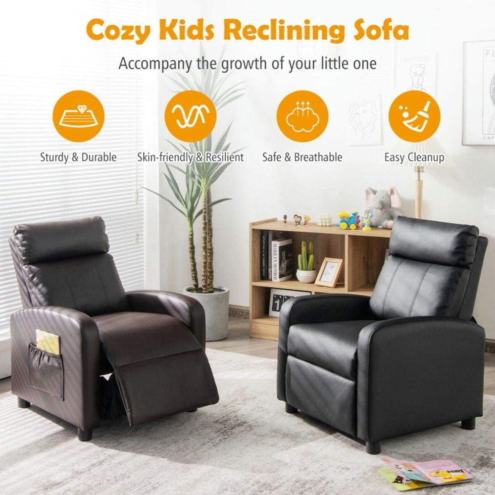 Hommoo Ergonomic PU Leather Kids Recliner Lounge Sofa for 3-12 Age Group-Brown, Kids Chairs for Kids Image 3