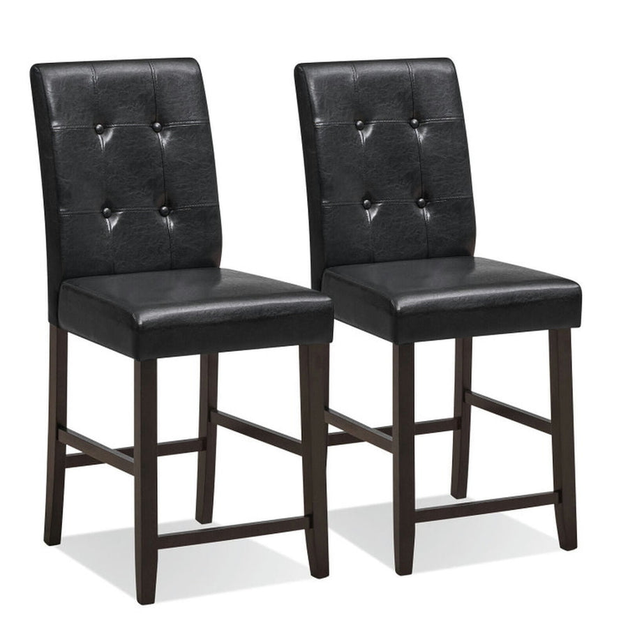 Hommoo Set of 2 Bar Stools with Rubber Wood Legs and Button-Tufted Back, Bar Height Stools, Bar Stools for Kitchen Image 1