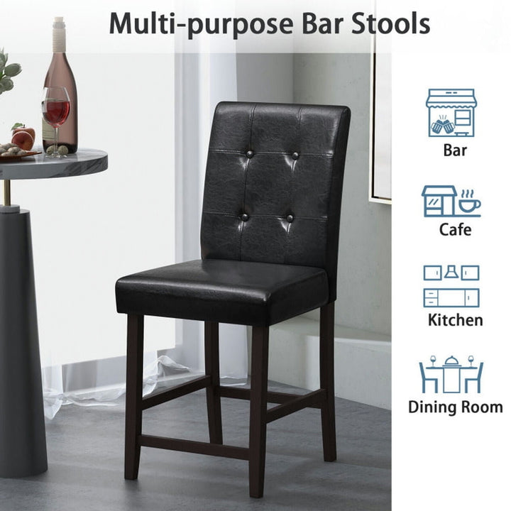 Hommoo Set of 2 Bar Stools with Rubber Wood Legs and Button-Tufted Back, Bar Height Stools, Bar Stools for Kitchen Image 2