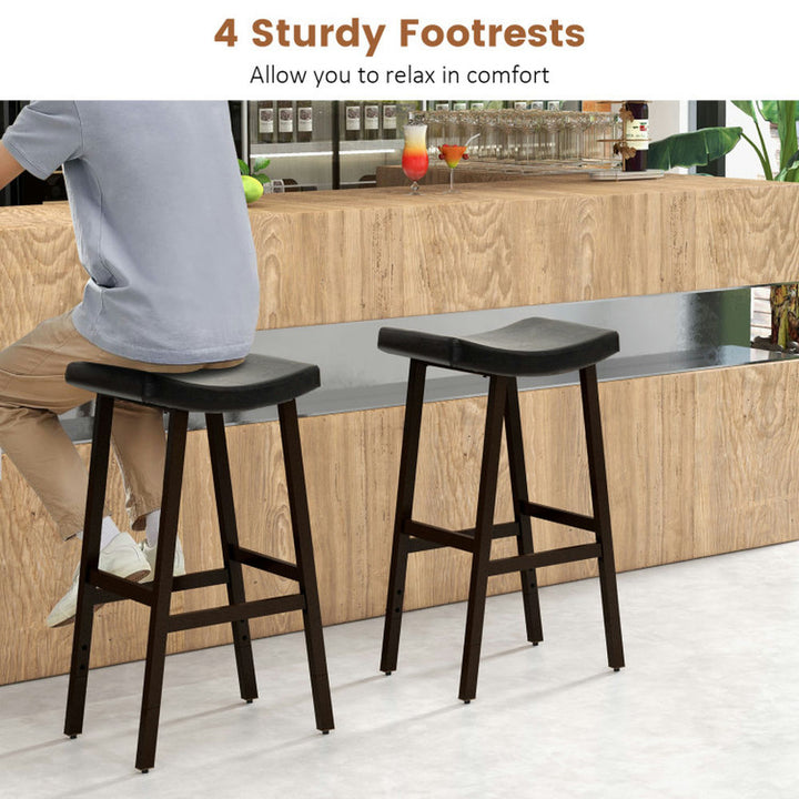 Hommoo Bar Stools Set of 2 with PU Leather Upholstered Saddle Seat and Footrest-Brown, Bar Height Stools, Bar Stools for Image 4