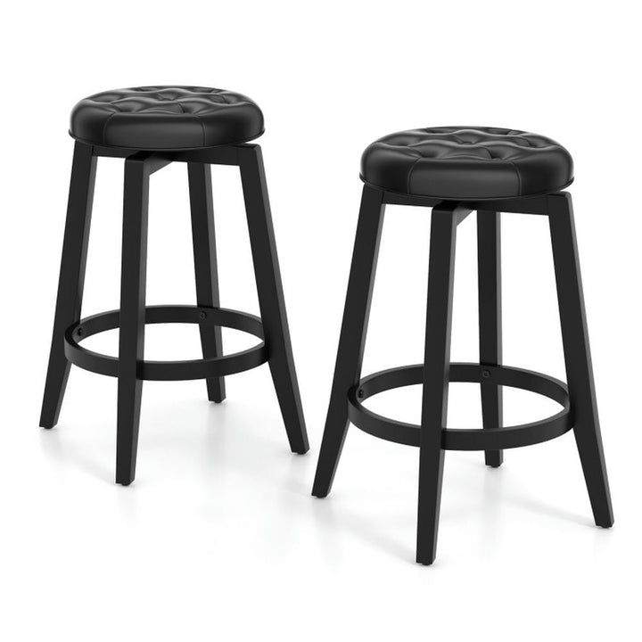 Hommoo 360 Swivel Upholstered Rubberwood Frame Bar Stool Set of 2 with Footrest-24 inches, Bar Height Stools, Bar Image 1