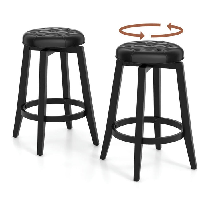 Hommoo 360 Swivel Upholstered Rubberwood Frame Bar Stool Set of 2 with Footrest-24 inches, Bar Height Stools, Bar Image 2