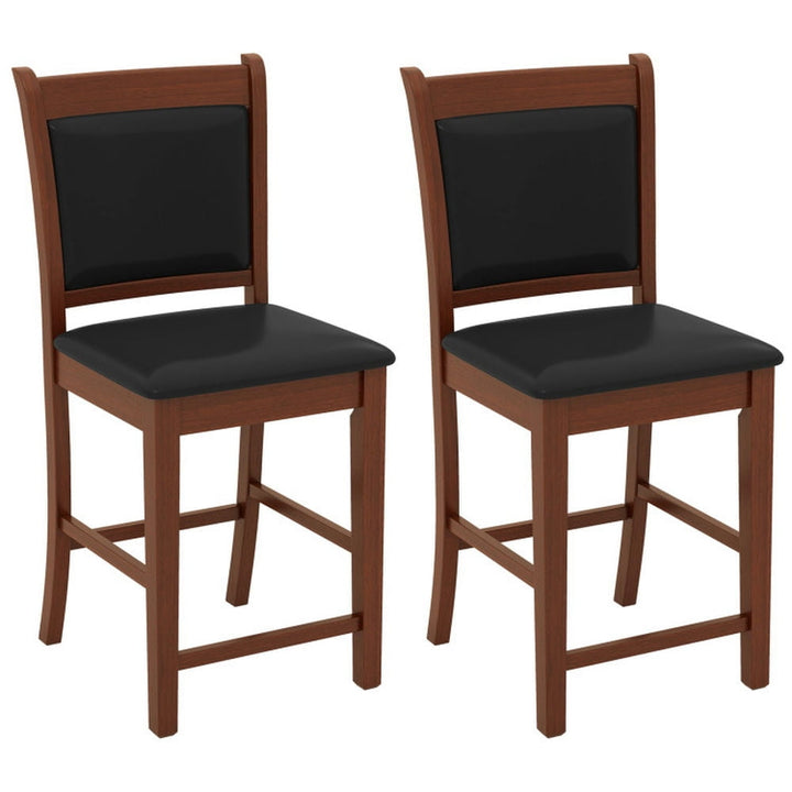 Hommoo Upholstered Counter Stool Set of 2 with Solid Rubber Wood Frame-Brown, Bar Height Stools, Bar Stools for Kitchen Image 1