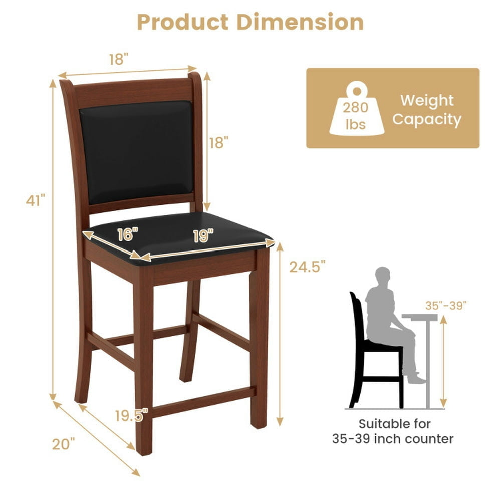 Hommoo Upholstered Counter Stool Set of 2 with Solid Rubber Wood Frame-Brown, Bar Height Stools, Bar Stools for Kitchen Image 2