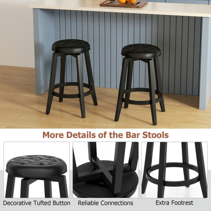 Hommoo 360 Swivel Upholstered Rubberwood Frame Bar Stool Set of 2 with Footrest-24 inches, Bar Height Stools, Bar Image 3