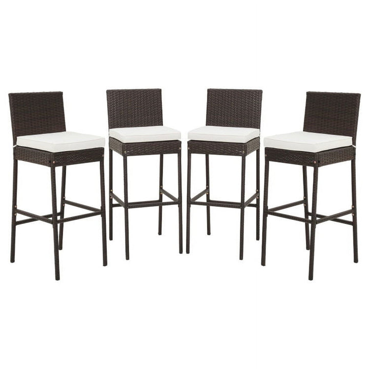 Hommoo 4 Pieces Patio Wicker Barstools with Seat Cushion and Footrest-Set of 4 for Balcany, Poolside Image 1