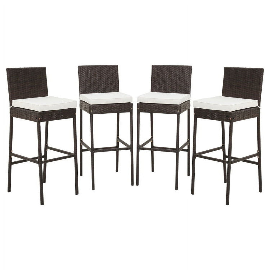 Hommoo 4 Pieces Patio Wicker Barstools with Seat Cushion and Footrest-Set of 4 for Balcany, Poolside Image 1