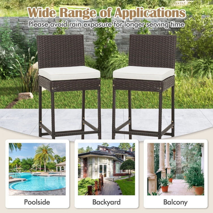 Hommoo 4 Pieces Patio Wicker Barstools with Seat Cushion and Footrest-Set of 4 for Balcany, Poolside Image 3