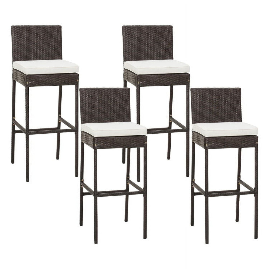 Hommoo 4 Pieces Patio Wicker Barstools with Seat Cushion and Footrest-Set of 4 for Balcany, Poolside Image 4