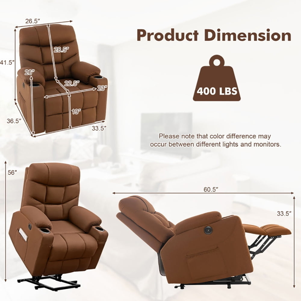 Hommoo Electric Power Lift Recliner Chair with Adjustable Backrest and Footrest-Brown, Single Sofa, Home Theater Seating Image 4