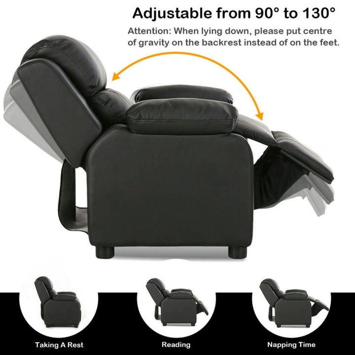 Hommoo Kids Deluxe Headrest Recliner Sofa Chair with Storage Arms-Black, Kids Chairs for Kids Image 2