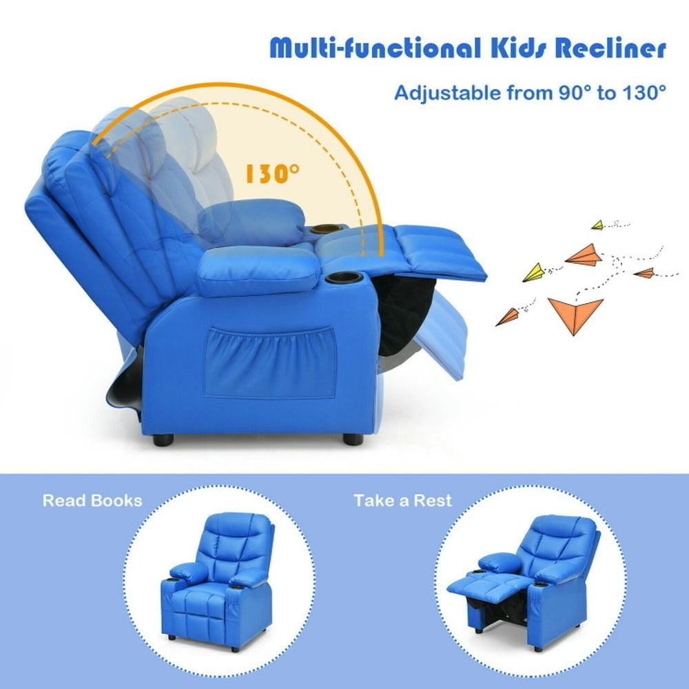 Hommoo Kids Recliner Chair with Cup Holder and Footrest for Children-Blue, Kids Chairs for Kids Image 3