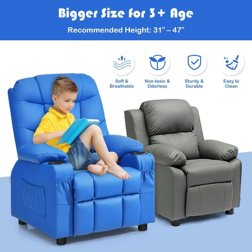 Hommoo Kids Recliner Chair with Cup Holder and Footrest for Children-Blue, Kids Chairs for Kids Image 4