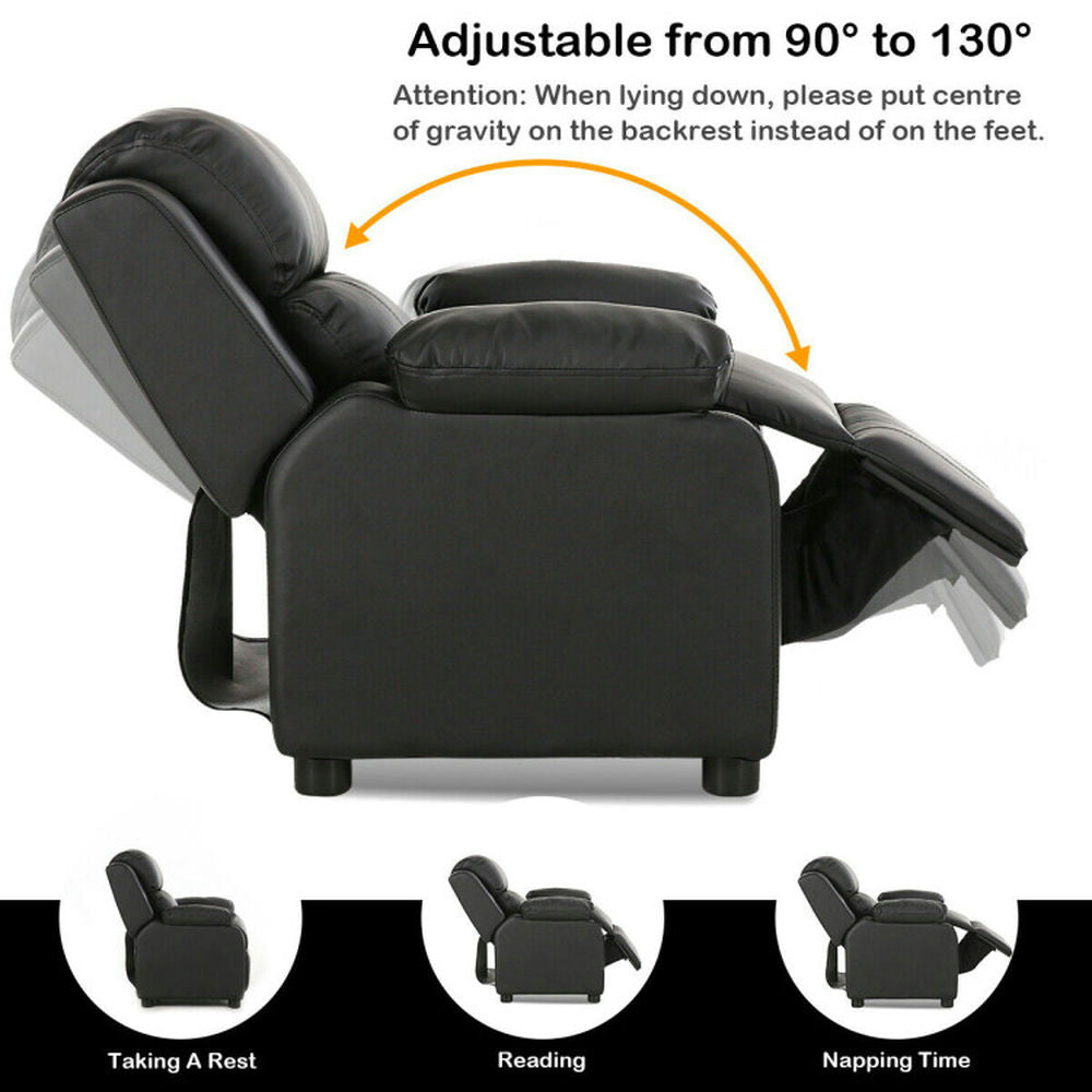 Hommoo Kids Deluxe Headrest Recliner Sofa Chair with Storage Arms-Black, Kids Chairs for Kids Image 3