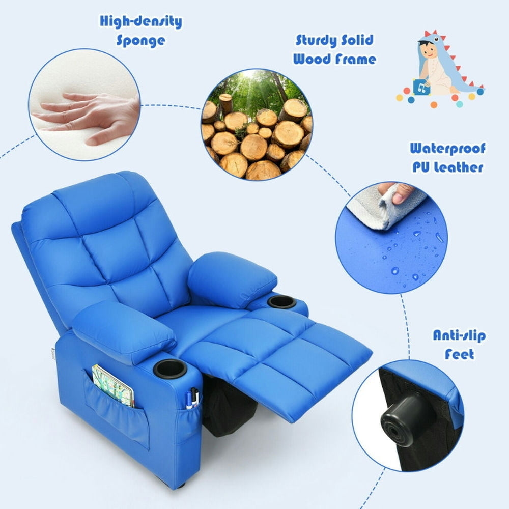 Hommoo Kids Recliner Chair with Cup Holder and Footrest for Children-Blue, Kids Chairs for Kids Image 5