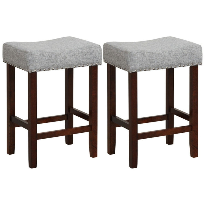 Hommoo Set of 2 25 Inch Bar Stool with Curved Seat Cushions-Gray, Bar Height Stools, Bar Stools for Kitchen Island for Image 2