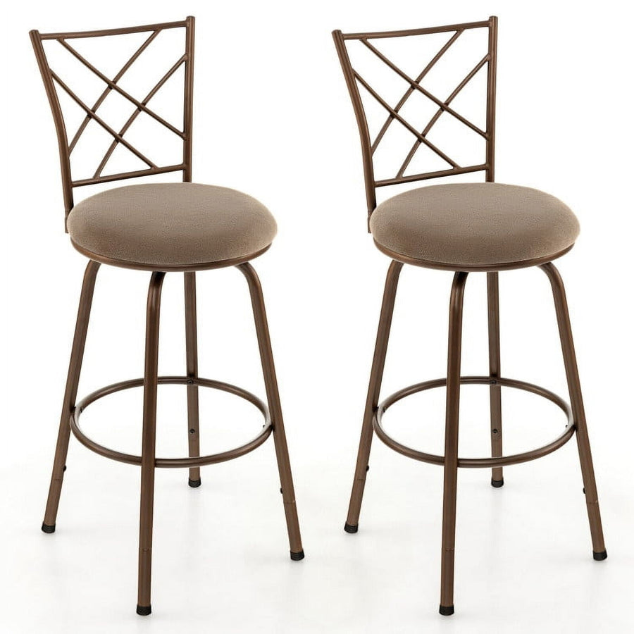 Hommoo 2 Pieces Swivel Pluch Fabrice Cushioned Bar Stool Set-Brown, Bar Height Stools, Bar Stools for Kitchen Image 1