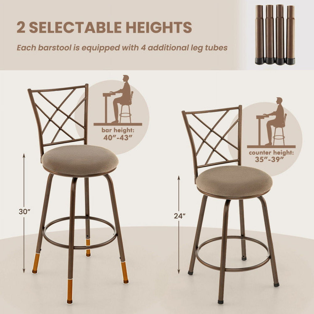 Hommoo 2 Pieces Swivel Pluch Fabrice Cushioned Bar Stool Set-Brown, Bar Height Stools, Bar Stools for Kitchen Image 2