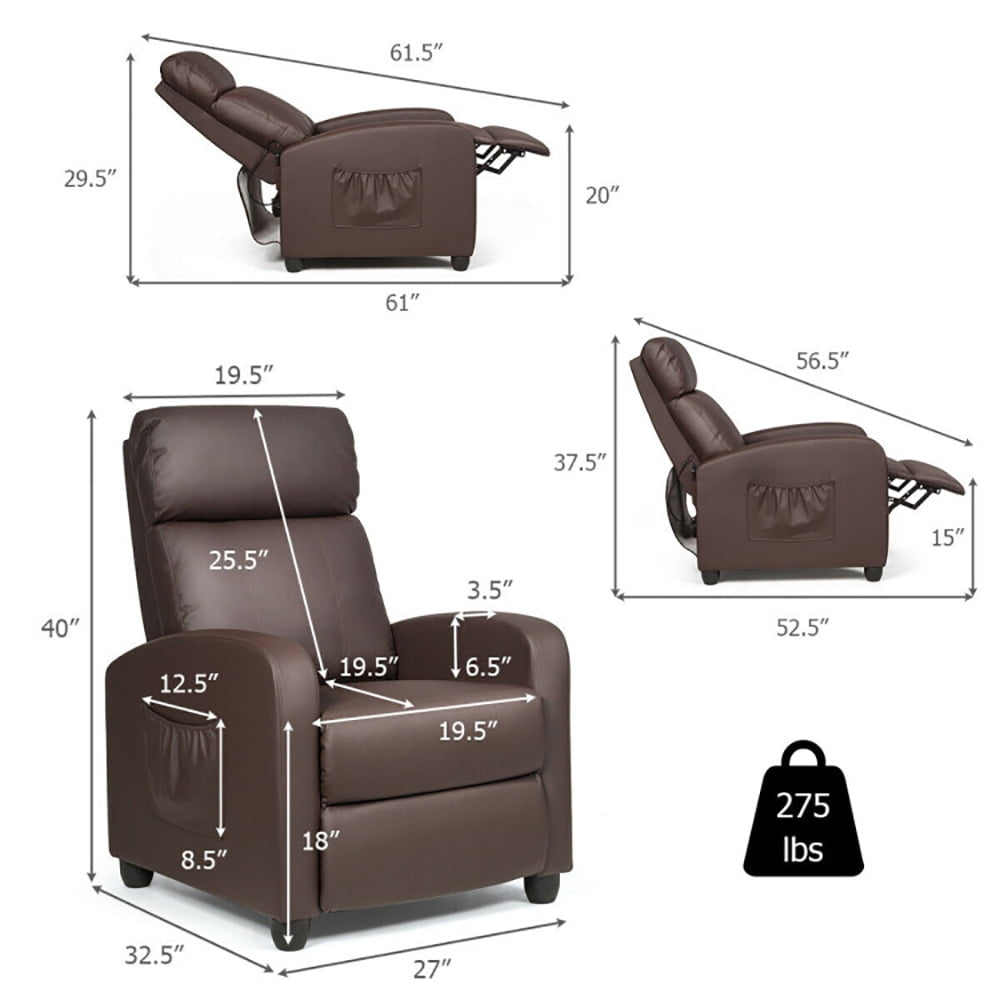 Hommoo Recliner Chair, Reclining Chair,Lounge Chair,Recliner Sofa Wingback Chair with Massage Function-Brown Image 3