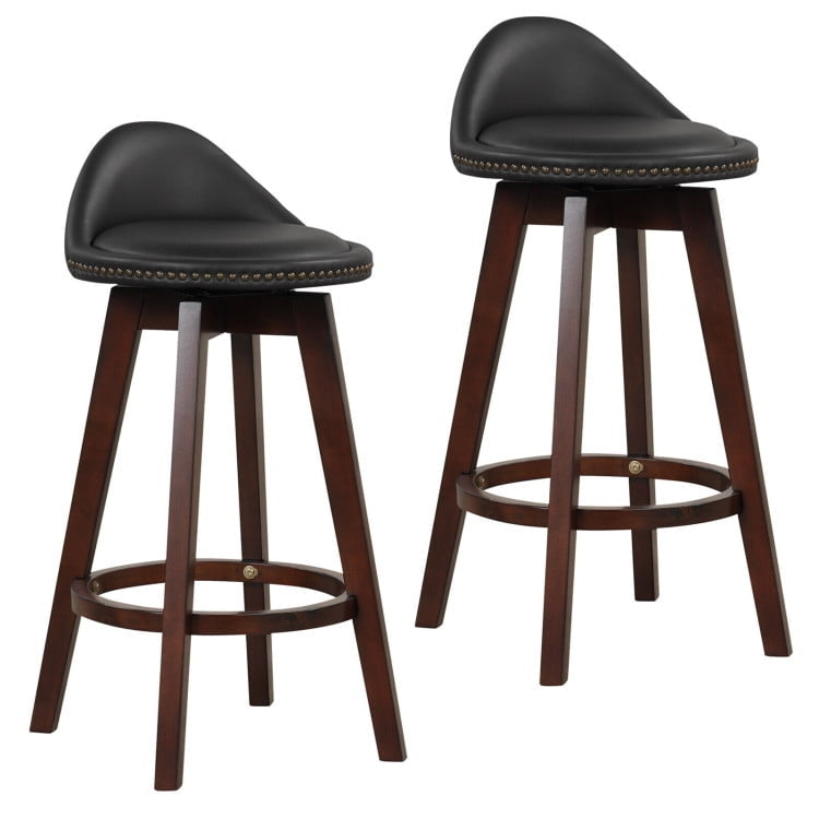 Hommoo 2 Pieces Cushioned Swivel Bar Stool Set with Low Back-Black, Bar Height Stools, Bar Stools for Kitchen Image 1