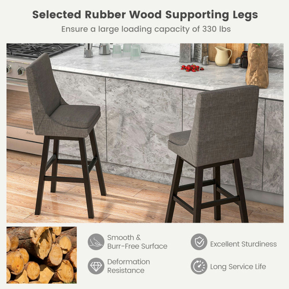 Hommoo Set of 2 360 Swivel Bar Stool with Rubber Wood Legs Footrest, Bar Height Stools, Bar Stools for Kitchen Image 3